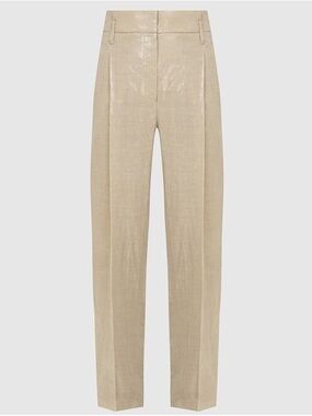 Brunello Cucinelli Beige Linen Tailored Pleat Pants